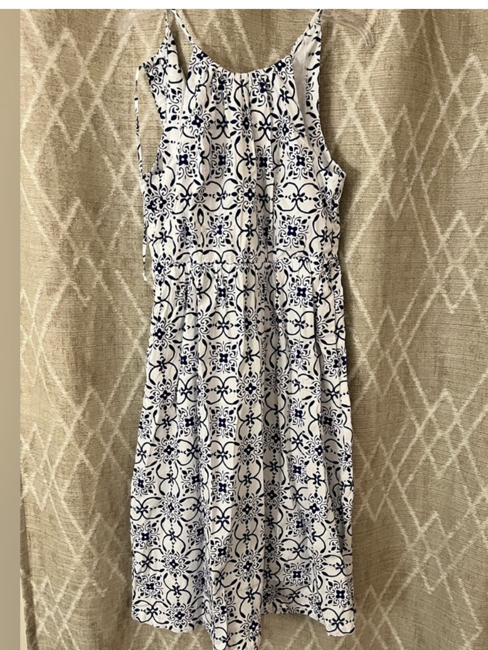J. Crew Factory Navy and White Tile-Print Midi Dress